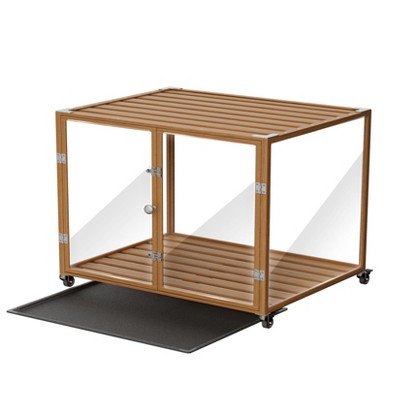 Artloge Modern Extra Large Heavy Duty Dog Crate Tempered Glass Brown Pet Cage with Anti-Rust Aluminum Frame Lockable Casters & Spacious Interior,XL