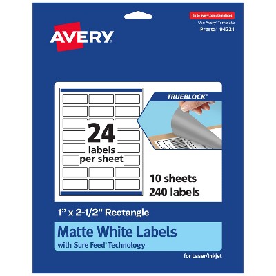 Avery TrueBlock Matte White Paper Labels,  1" x 2-1/2" Rectangle