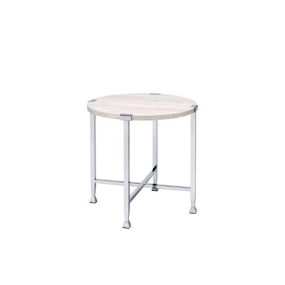 Acme Furniture Brecon Accent Table White Oak/Chrome Finish