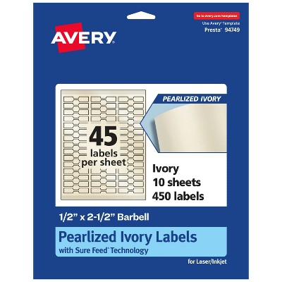 Avery Pearlized Ivory Barbell Labels with Sure Feed Technology, .5" x 2.5"