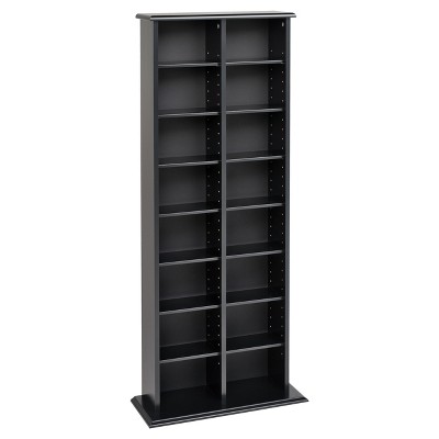 Double Media Storage Tower - Black - Prepac: Holds 320 CDs, 130 DVDs, 14 Adjustable Shelves, Wood Composite
