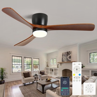 Duclsaty 42" wood Ceiling Fan with light, Color-Changing LED, Flush Mount, Low profile Wood Blades, Remote, Brown/Black