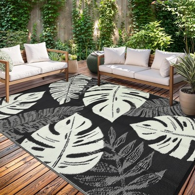 Outdoor Modern Large Area Rugs for Camping RV Patio Auto Erasable Lightweight Plastic Straw Rug for Garden Backyard Reversible Portable Picnic Mat