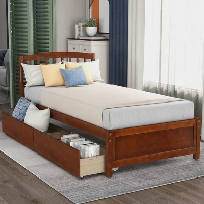 Twin Wood Platform Storage Bed Frame with Headboard and Two Drawers-ModernLuxe