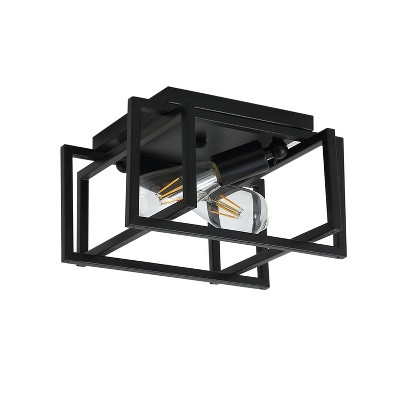 Dewdrop Industrial Black 2-Light Caged Shape Metal Ceiling Flush Mount