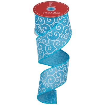 Northlight Swirl Wired Spring Craft Ribbon - 2.5" x 10 Yards - Blue and White