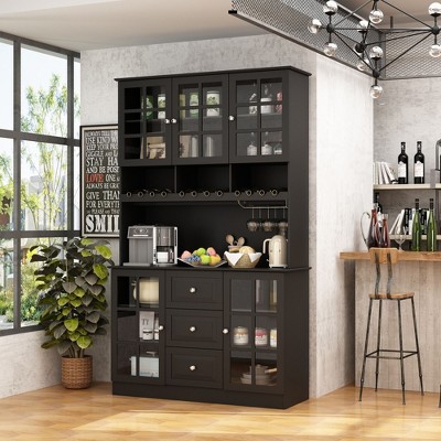 Famapy Wooden Sideboard Food Pantry Storage Cabinet with 3 Drawers 13 Shelves and Bottle Rack