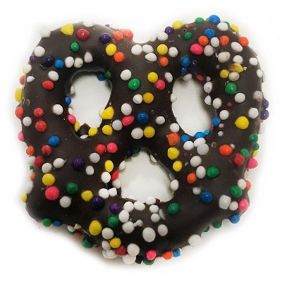 Rainbow Nonpareils Dark Chocolate Covered Pretzels by It's Delish