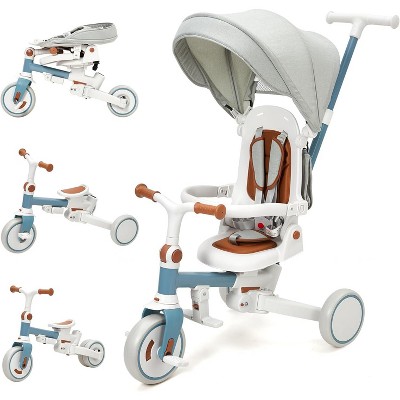 7-in-1 Foldable Baby Tricycle with Adjustable Parent Handle,Toddler Trike with Safety Harness