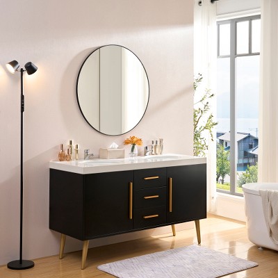 Wall Mirror 36 Inch Black Circular Mirror Metal Framed Mirror Round Vanity Mirror Dressing Mirror, for Bathroom, Living Room, Bedroom Wall Decor