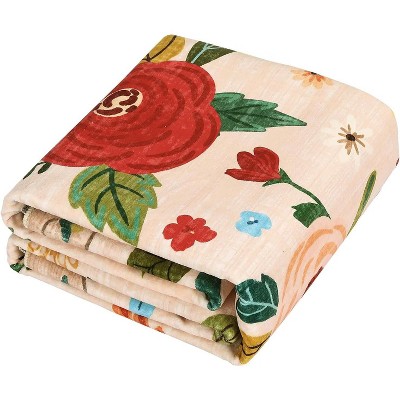 Machine Washable Floral Area Rug, Non-Slip Vintage Low-Pile Carpet for Farmhouse Living Room, Bedroom & Dining Room