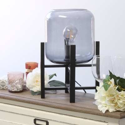 Wood Mounted Table Lamp with Glass Cylinder Shade - Simple Designs
