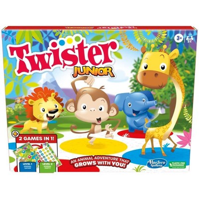 Hasbro Gaming Twister Junior Game, Animal Adventure 2-Sided Mat, 2 Games in 1, Party Game for Kids Ages 3 and Up, Indoor Game for 2-4 Players
