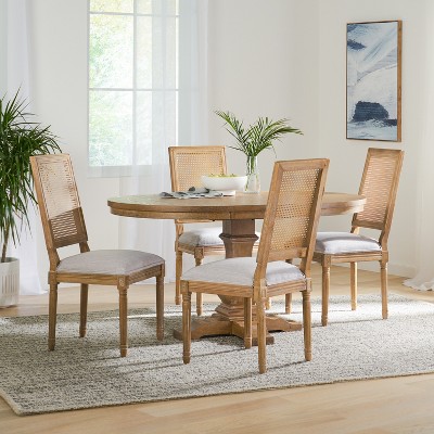 Christopher Knight Home Pampas French Country Fabric Upholstered Wood and Cane 5 Piece Expandable Oval Dining Set