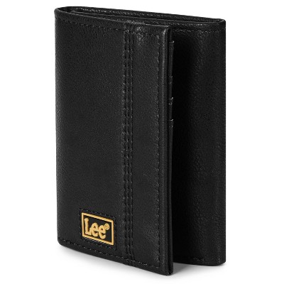 Lee Men’s Trifold Wallet, Pebble Grain Leather Wallet Billfold with RFID Flip ID Window In Gift Box