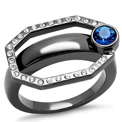 Slickblue Women's Capri Blue & Clear Synthetic Crystals Accent Ring, 3 Novelty Designs, Light Black, Sizes 5-10