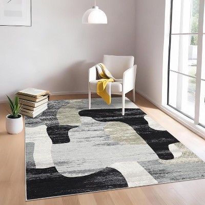 8x10 Grey Modern Abstract Washable Area Rug, Low Pile Non-Slip Carpet for Living Room, Bedroom, Dining Room Indoor Decor