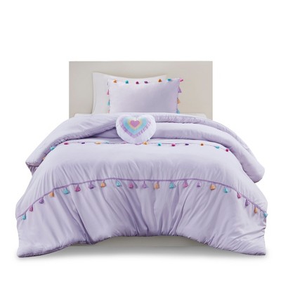 Gracie Mills Xylon Solid Tassel Comforter Set with Heart-Shaped Throw Pillow