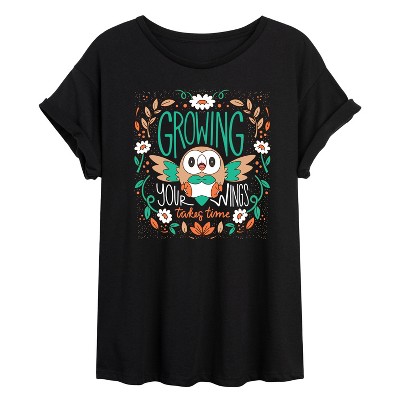 Women's - Pokémon - Rowlet Growing Your Wings Oversized Graphic T-Shirt