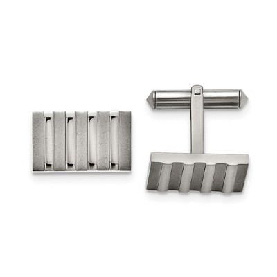 Black Bow Jewelry Men's Titanium Polished and Brushed Rectangular Striped Cuff Links