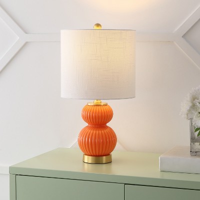 JONATHAN Y Daphne Contemporary Transitional Metal/Glass Ribbed Gourd LED Table Lamp