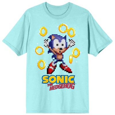 Sonic The Hedgehog Classic Pixel Sonic & Rings Crew Neck Short Sleeve Celadon Women's T-shirt