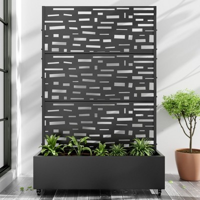 PexFix 72 in. x 47 in. Outdoor Metal Trellis with Planter Box in Street Pattern in Black
