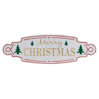 HomeRoots 11" X 36" White Green and Red Merry Christmas Metal Wall Decor