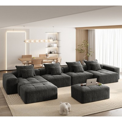 Oversized 198.43" Sparkling Chenille Tufted Modular Sectional Sofa with 8 Pillows, No Assembly and 8 PCS DIY Combination
