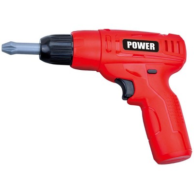 JuzToys Power Tools Toy Electric Drill – 3 Drill Bits Pretend Play Kids Drill Toy Set, Retractable Mini Toy Drill with Realistic Sound – Red