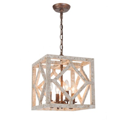 LNC Quaint 4-Lights Farmhouse Drum Small Chandelier, Gray/Off-White