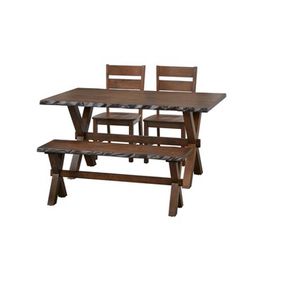 4Pc Mandeville Solid Wood Dining Set with Bench Brown - Buylateral: Rubberwood, Trestle Base, Seats 4