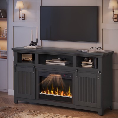 Bestier 61" Fireplace TV Stand for TVs up to 65" Farmhouse Barn Door Entertainment Center with 23" Remote Control Electric Fireplace