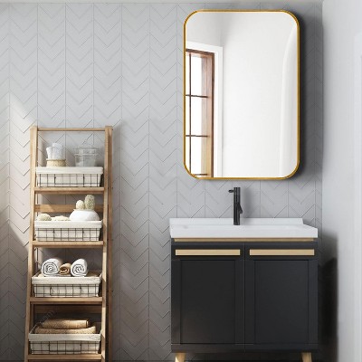 Grungis Rectangular Wall Mirror for Bathroom,Metal Framed Mirror with Reinforced Hooks and Screws for Living Room Bedroom