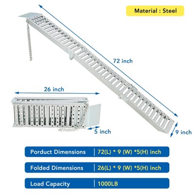 Loading Ramps, Folding Ramps - 2PCS 183Cm Heavy-Duty Steel Ramps, 454kg Max Capacity for Pickup Trucks, Motorbike, ATVs, UTVs, Lawn Mower