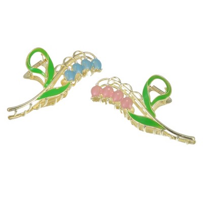 Unique Bargains Women's Flower Metal Hair Claw Clip Pink 2 Pcs
