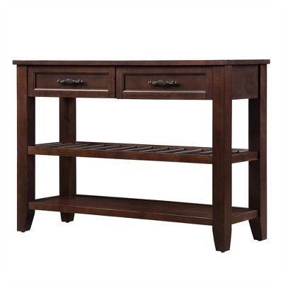 COWLOWN Console Table with 2 Drawers & Shelves, Solid Wood Sofa Table for Living Room, Entryway & Kitchen