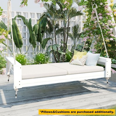 YOOCOZZ Acacia Wood Patio Twin Size Swing Bed Seating Group with Hemp Ropes