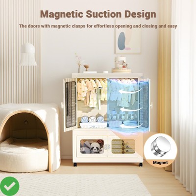 Plastic Storage Bins Stackable Storage Containers w/ Doors Wheels and Hanging Rods