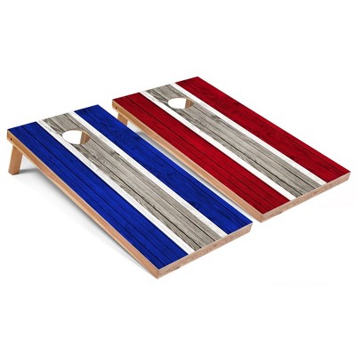 Skip's Garage Royal and Red Striped Cornhole Board Set, Includes 2 Boards, 8 Bags