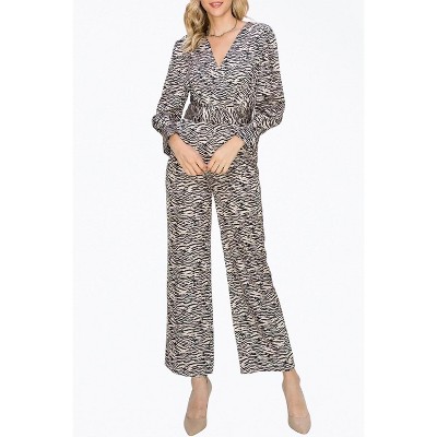 Women's TONI ZEBRA-PRINT BELTED WRAP-EFFECT SATEEN JUMPSUIT - adelyn rae