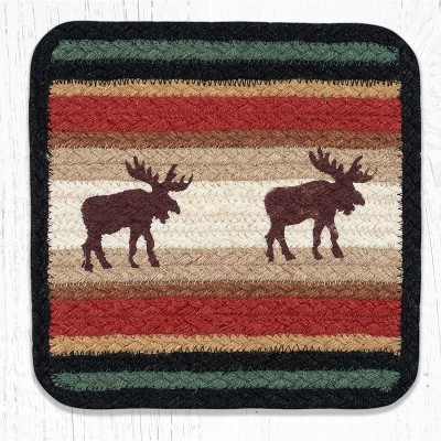 Earth Rugs V-19 Moose Square Jute Trivet 10"x10" Rustic Table Protector