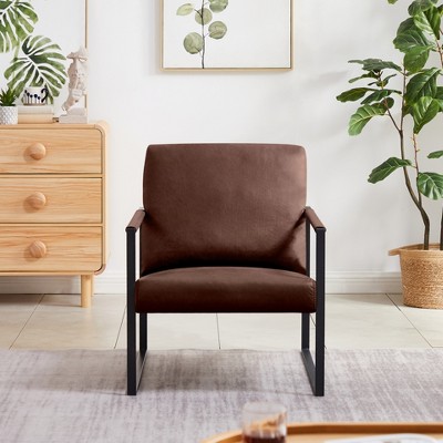 PU Leather Metal Frame Armchair with Non-slip Adsorption Feet and Back Cushion - ModernLuxe