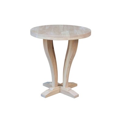 Lacasa Solid Wood Round End Table Unfinished - International Concepts: Transitional Style, Rubberwood, Spot Clean