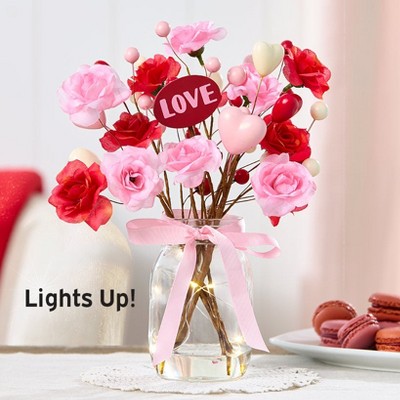 The Lakeside Collection Valentine's Fairy Light Vase with Heart Bouquet