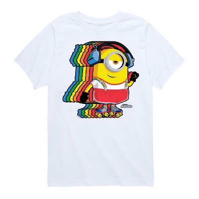 Boys' - Despicable Me 4 - Minion Roller Skating with Retro Rainbow Short Sleeve Graphic T-Shirt