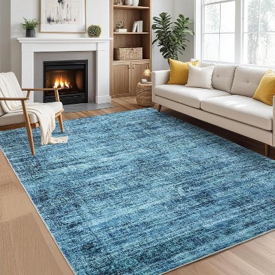 Soft Vintage Distressed Low Pile Washable Large Indoor Area Rug for Living Room Bedroom Dining Room
