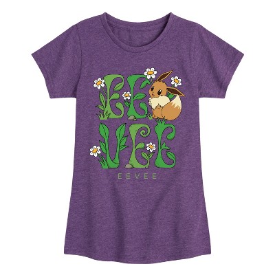 Girls' - Pokémon - Eevee with Daisy Flowers Fitted Short Sleeve Graphic T-Shirt
