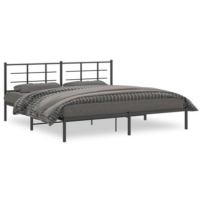 vidaXL Elegant King Metal Bed Frame-Black Powder-Coated Steel-Modern Bedroom Furniture with Headboard-81.5"x78"x35.4"