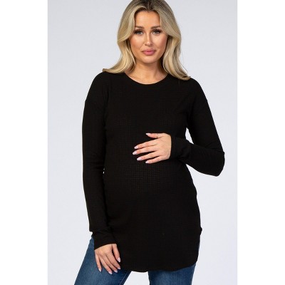 PinkBlush Black Long Sleeve Round Hem Textured Maternity Top